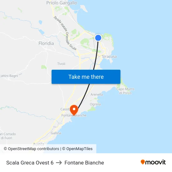 Scala Greca Ovest 6 to Fontane Bianche map