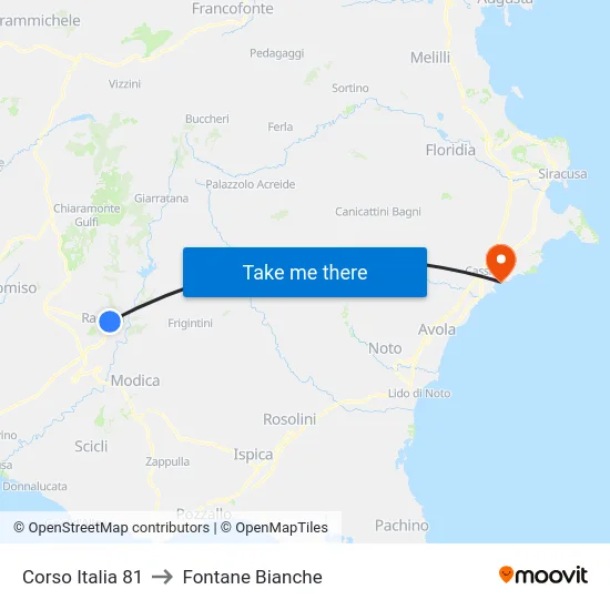 San Giovanni to Fontane Bianche map
