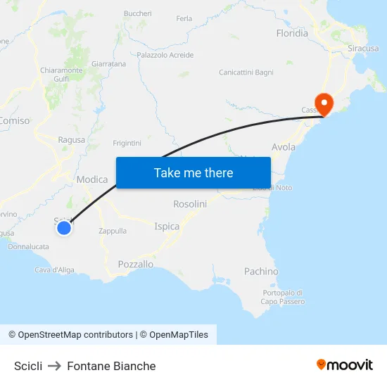 Scicli to Fontane Bianche map