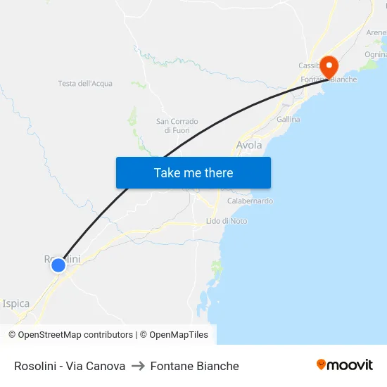 Rosolini - Via Canova to Fontane Bianche map