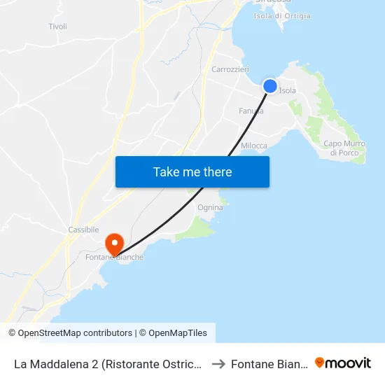 La Maddalena 2 (Ristorante Ostrica Park) to Fontane Bianche map