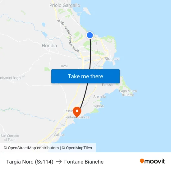 Targia Nord (Ss114) to Fontane Bianche map