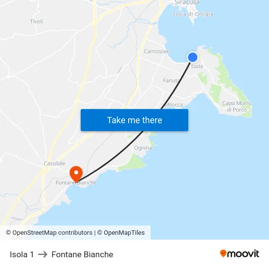 Isola 1 to Fontane Bianche map