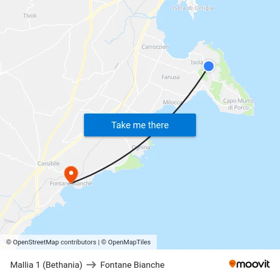 Mallia 1 (Bethania) to Fontane Bianche map