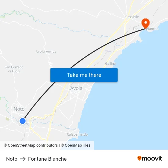 Noto to Fontane Bianche map