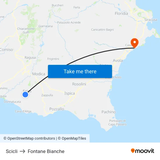 Scicli to Fontane Bianche map
