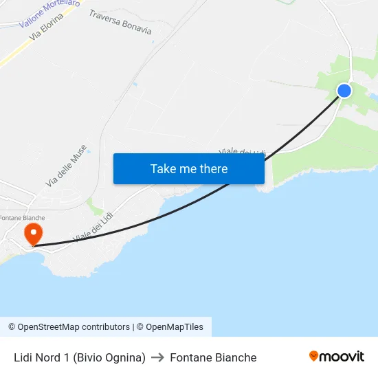 Lidi Nord 1 (Bivio Ognina) to Fontane Bianche map