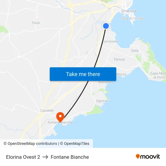 Elorina Ovest 2 to Fontane Bianche map