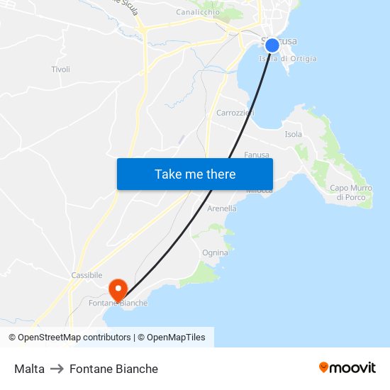 Malta to Fontane Bianche map