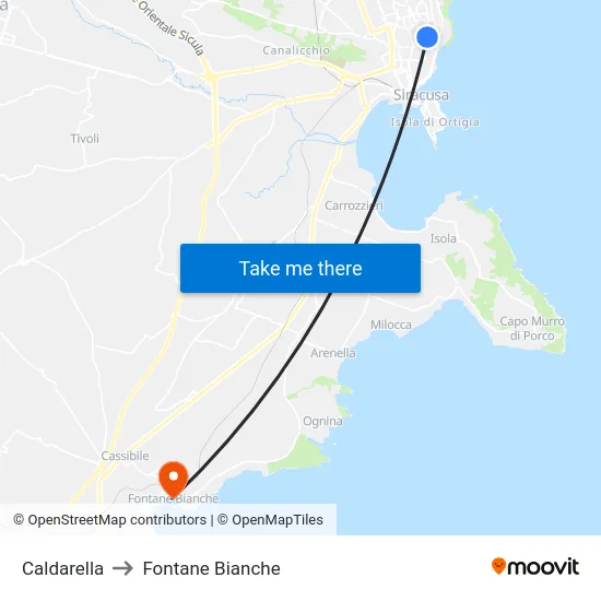 Caldarella to Fontane Bianche map