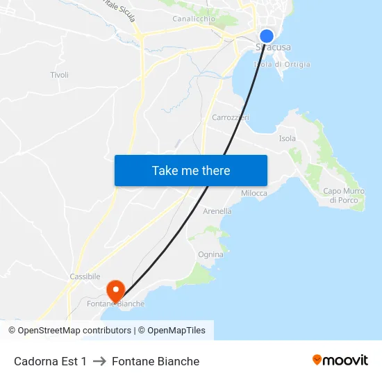Cadorna Est 1 to Fontane Bianche map