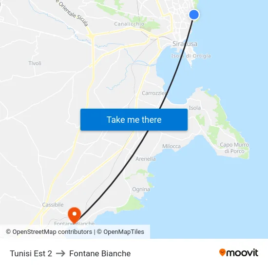 Tunisi Est 2 to Fontane Bianche map