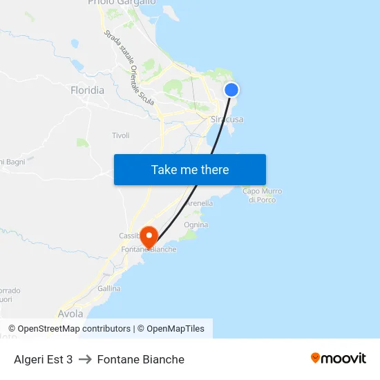 Algeri Est 3 to Fontane Bianche map