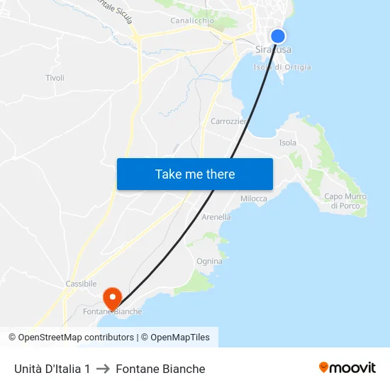 Unità D'Italia 1 to Fontane Bianche map