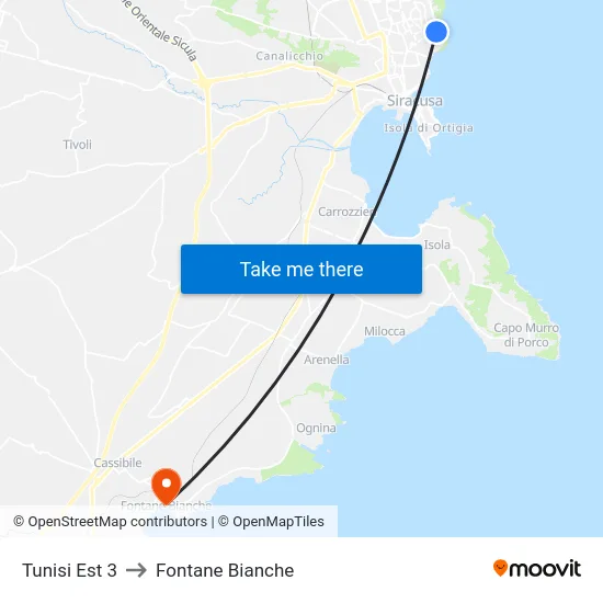 Tunisi Est 3 to Fontane Bianche map
