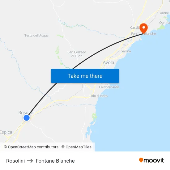 Rosolini to Fontane Bianche map