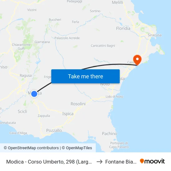 Modica - Corso Umberto, 298 (Largo 8 Marzo) to Fontane Bianche map