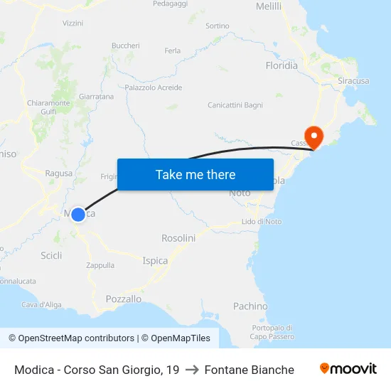 Modica - Corso San Giorgio, 19 to Fontane Bianche map