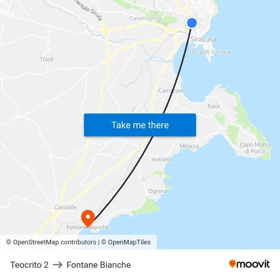 Teocrito 2 to Fontane Bianche map