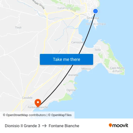 Dionisio Il Grande 3 to Fontane Bianche map