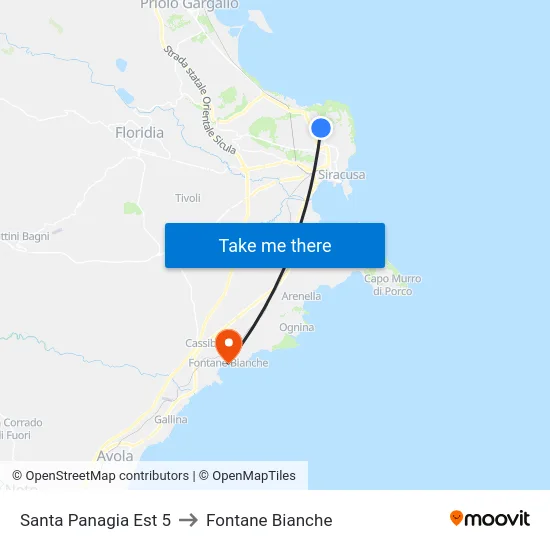 Santa Panagia Est 5 to Fontane Bianche map