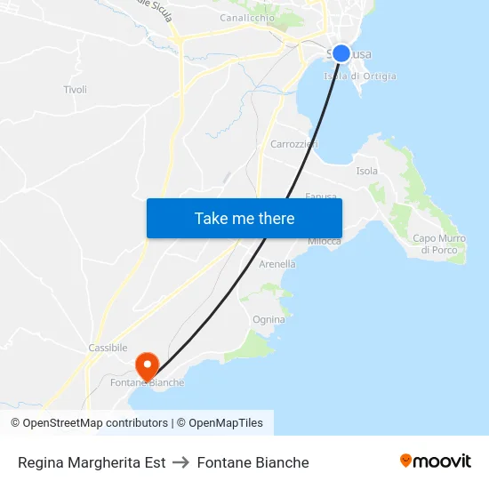 Regina Margherita Est to Fontane Bianche map