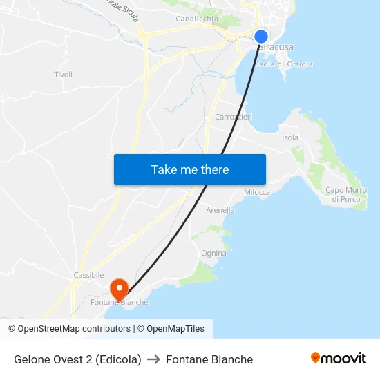 Gelone Ovest 2 (Edicola) to Fontane Bianche map