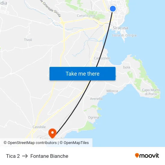Tica 2 to Fontane Bianche map