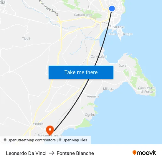 Leonardo Da Vinci to Fontane Bianche map