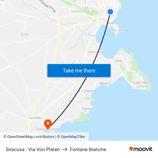 Siracusa - Via Von Platen to Fontane Bianche map