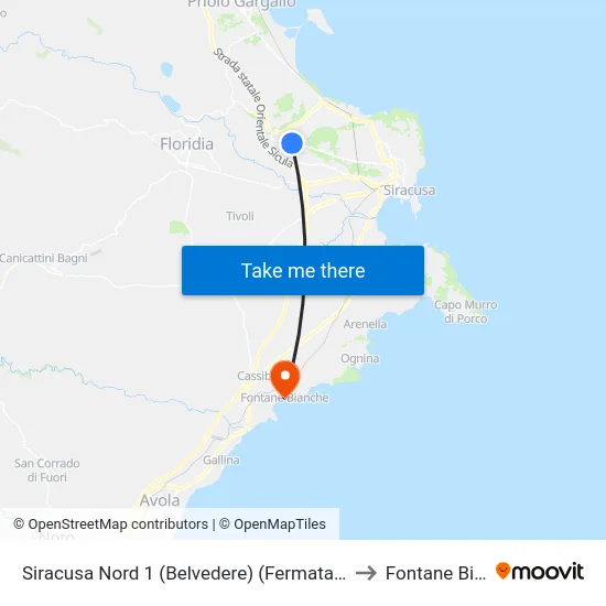 Siracusa Nord 1 (Belvedere) (Fermata Non Segnalata) to Fontane Bianche map
