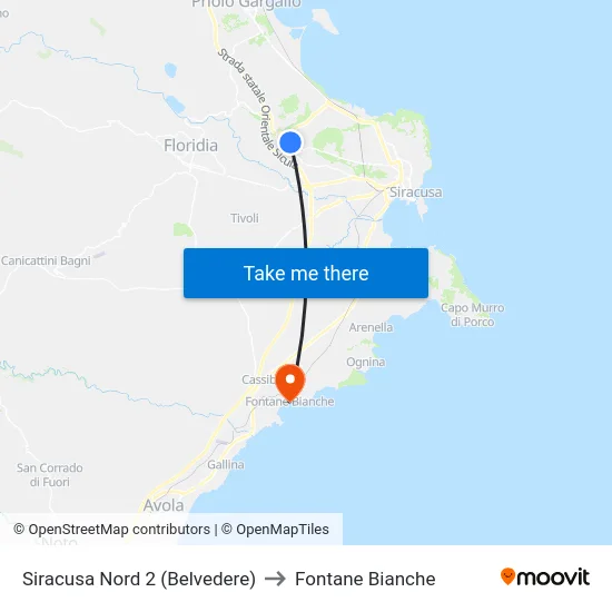 Siracusa Nord 2 (Belvedere) to Fontane Bianche map