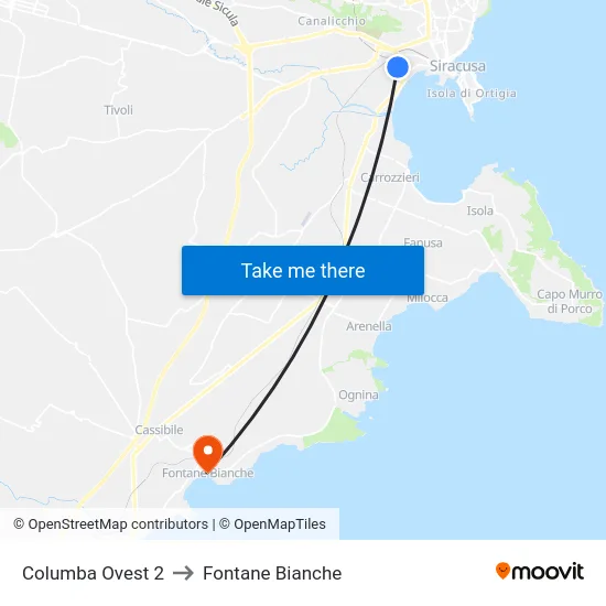 Columba Ovest 2 to Fontane Bianche map