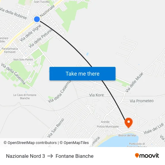 Nazionale Nord 3 to Fontane Bianche map