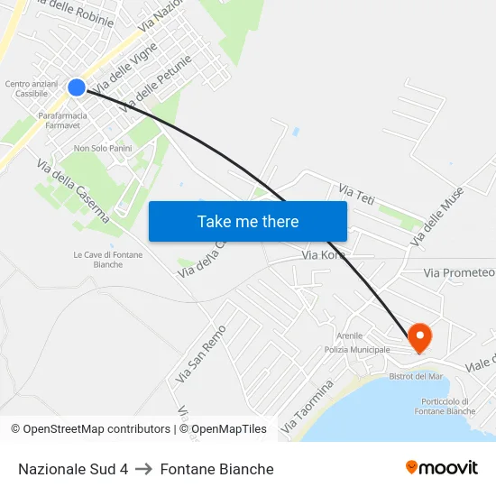 Nazionale Sud 4 to Fontane Bianche map