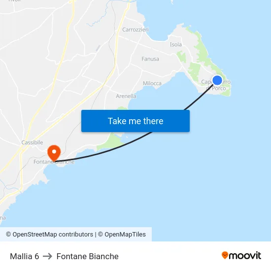 Mallia 6 to Fontane Bianche map