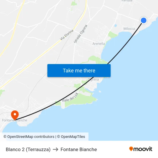 Blanco 2 (Terrauzza) to Fontane Bianche map