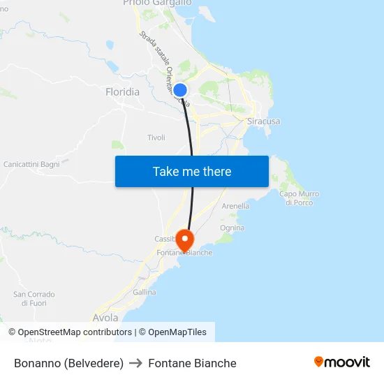 Bonanno (Belvedere) to Fontane Bianche map
