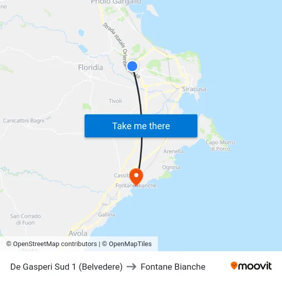 De Gasperi Sud 1 (Belvedere) to Fontane Bianche map