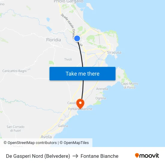 De Gasperi Nord (Belvedere) to Fontane Bianche map