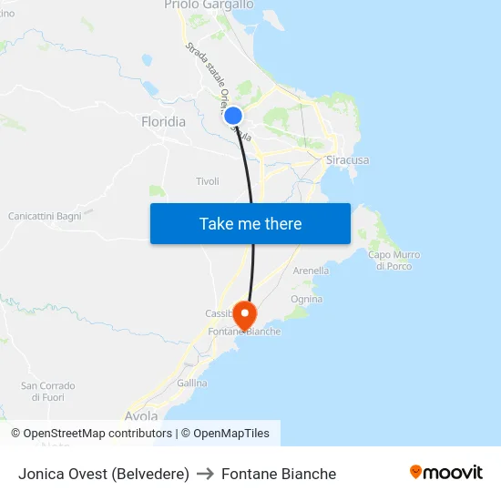 Jonica Ovest (Belvedere) to Fontane Bianche map