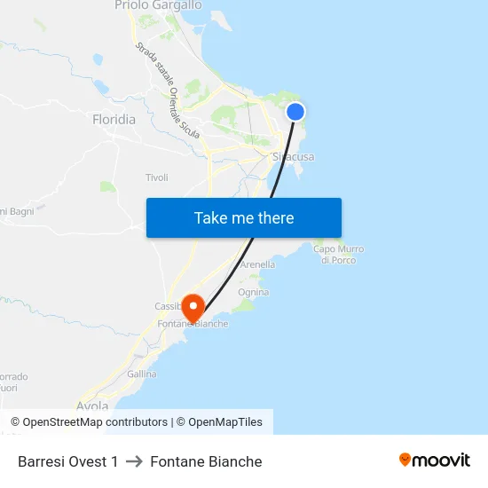 Barresi Ovest 1 to Fontane Bianche map