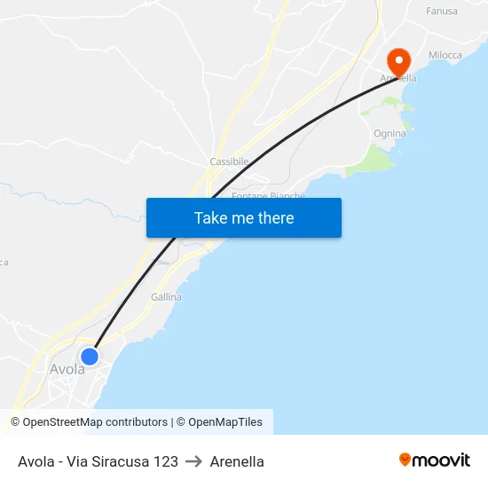 Avola - Via Siracusa 123 to Arenella map