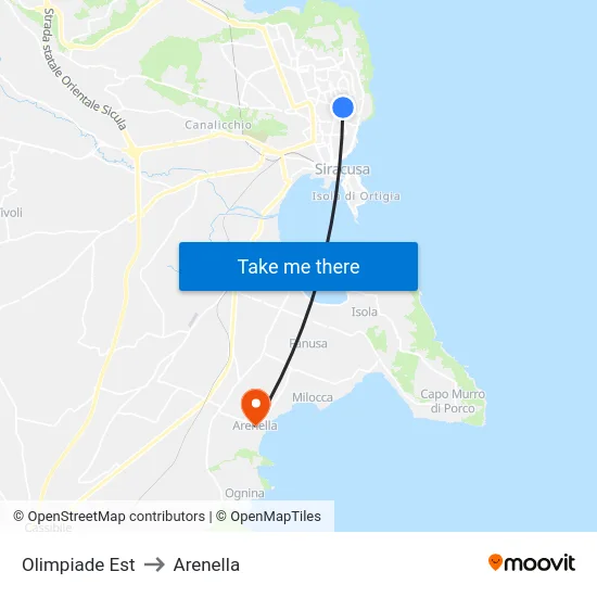 Olimpiade Est to Arenella map