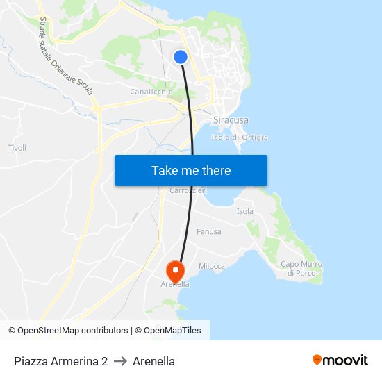 Piazza Armerina 2 to Arenella map