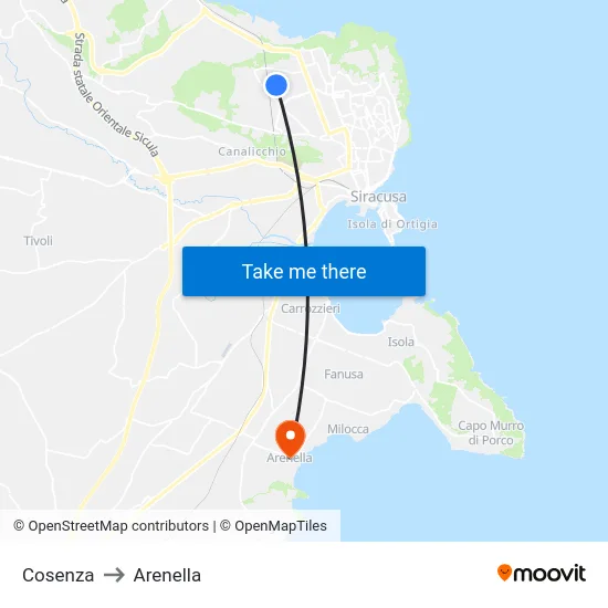 Cosenza to Arenella map