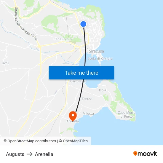Augusta to Arenella map
