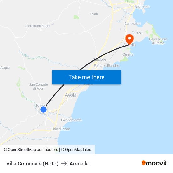 Villa Comunale (Noto) to Arenella map