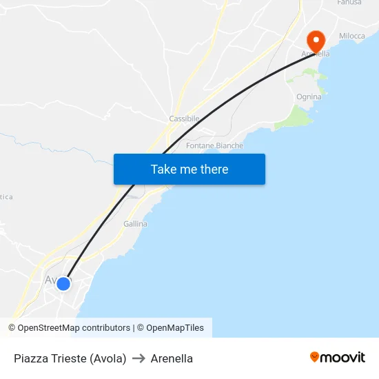 Piazza Trieste (Avola) to Arenella map