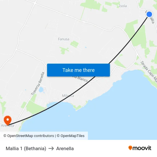 Mallia 1 (Bethania) to Arenella map